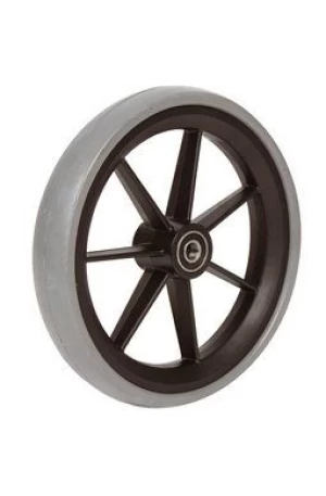 Wiel 8x1.1/4 (200x33) 7-spaaks zwart 38mm rubber grijs glad