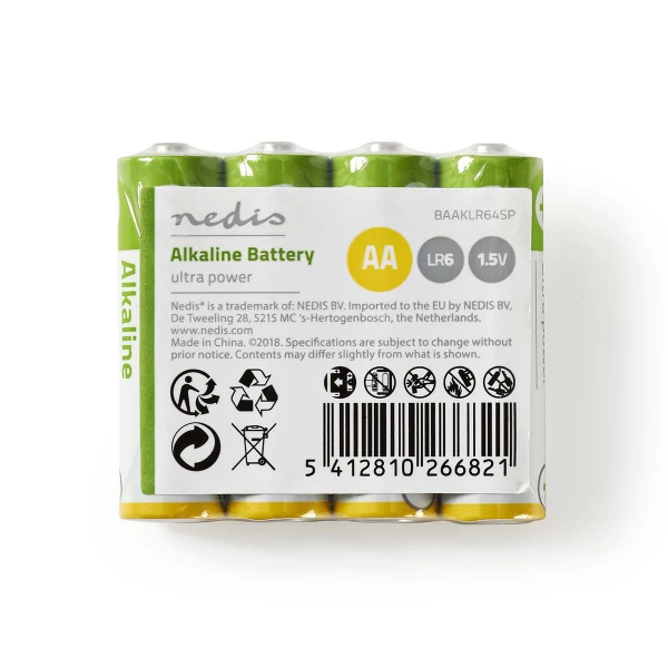 Batterij AA 1,5V Nedis Alkaline per foil van 4 stuks