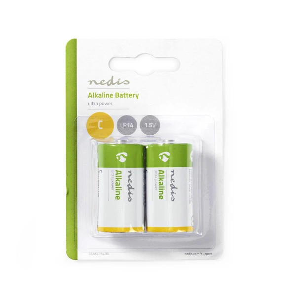Batterij C/AM2/Baby Alkaline Nedis, per blister van 2 stuks