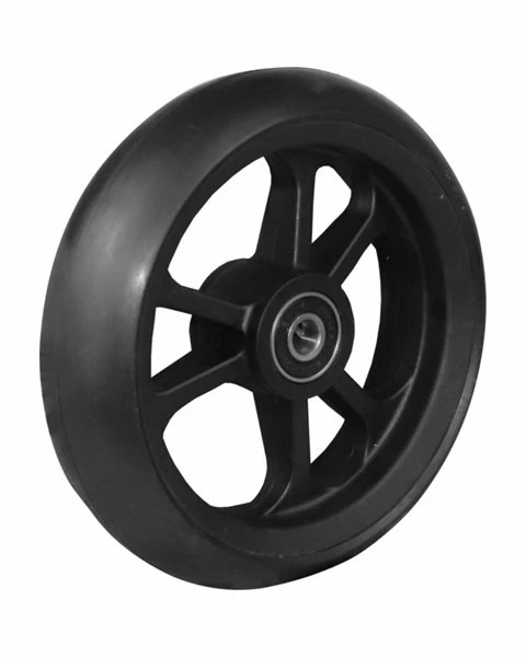 Wiel 5x1 (125x34) versterkt, met plantaardige vezels, zwart rubberen band, 25mm as